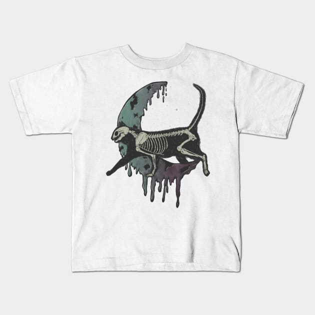 Cat Skeleton over the moon Kids T-Shirt by Jess Adams